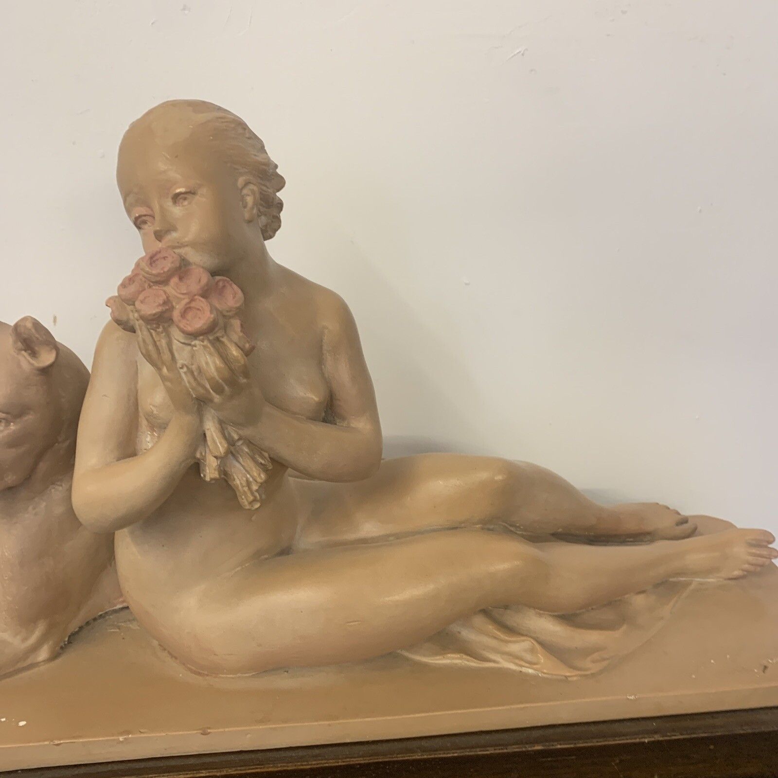 Original Art Deco Large Patina Painted Plaster Sculpture Signed By Artist photo for sale