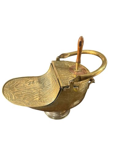 Victorian Coal Scuttle Brass Fireside Bin With Integral Copper Shovel photo furniture