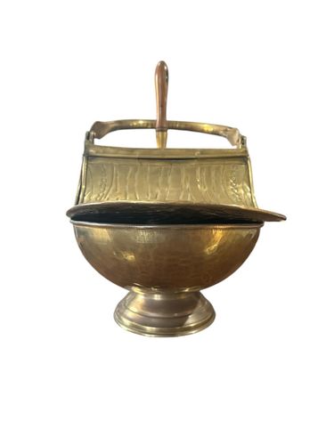 Victorian Coal Scuttle Brass Fireside Bin With Integral Copper Shovel photo buy