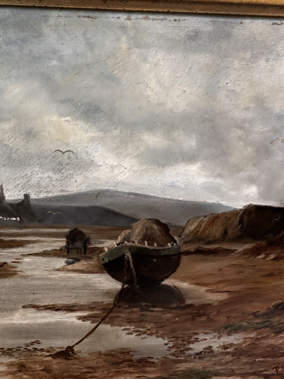 Victorian Oil Painting P G Collins Nautical  Maritime  Fishing Scene 62cm photo vinterior