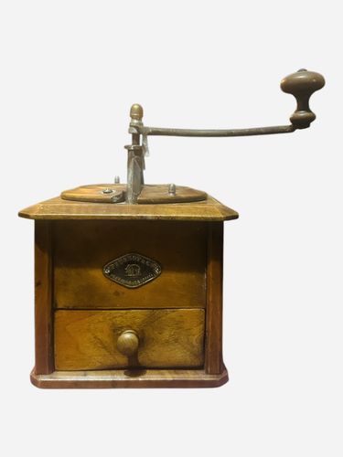 Peugeot Antique Brass/Wood Hand Crank French Rustic Coffee Grinder/Mill