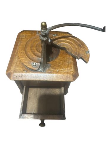 Peugeot Antique Brass/Wood Hand Crank French Rustic Coffee Grinder/Mill photo for sale