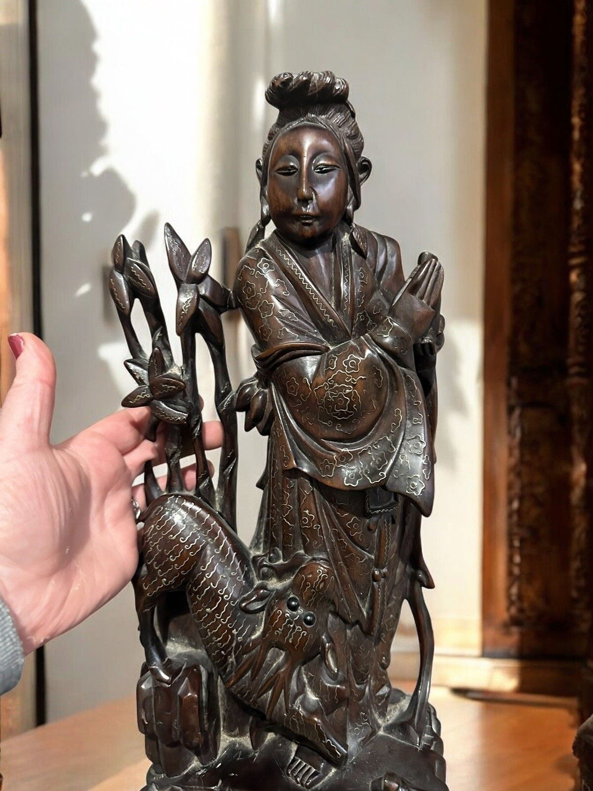Hand Carved Wood And Polychrome, China, Early 20th Century, Asian Art Figure 17” photo vinterior
