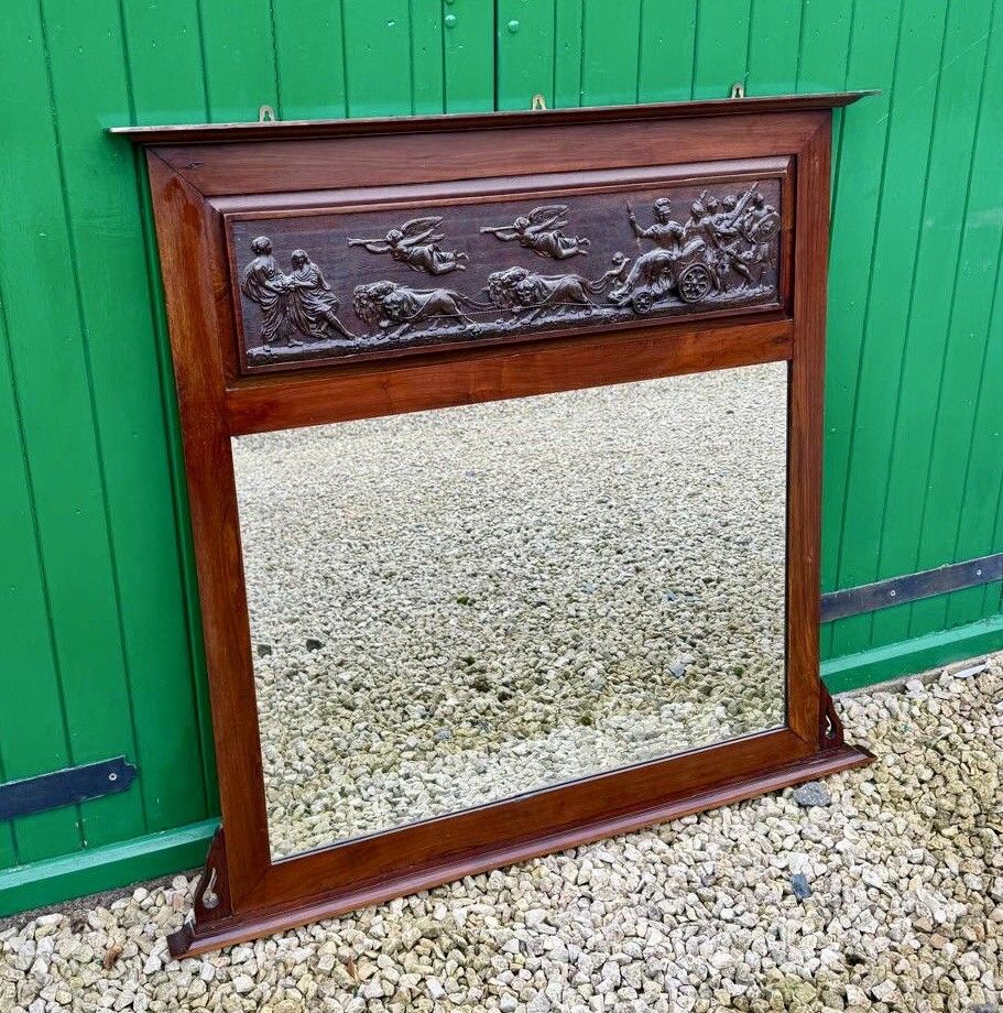 Antique Outstanding Over Mantle Mirror Classical Chariot Frieze Putti photo furniture