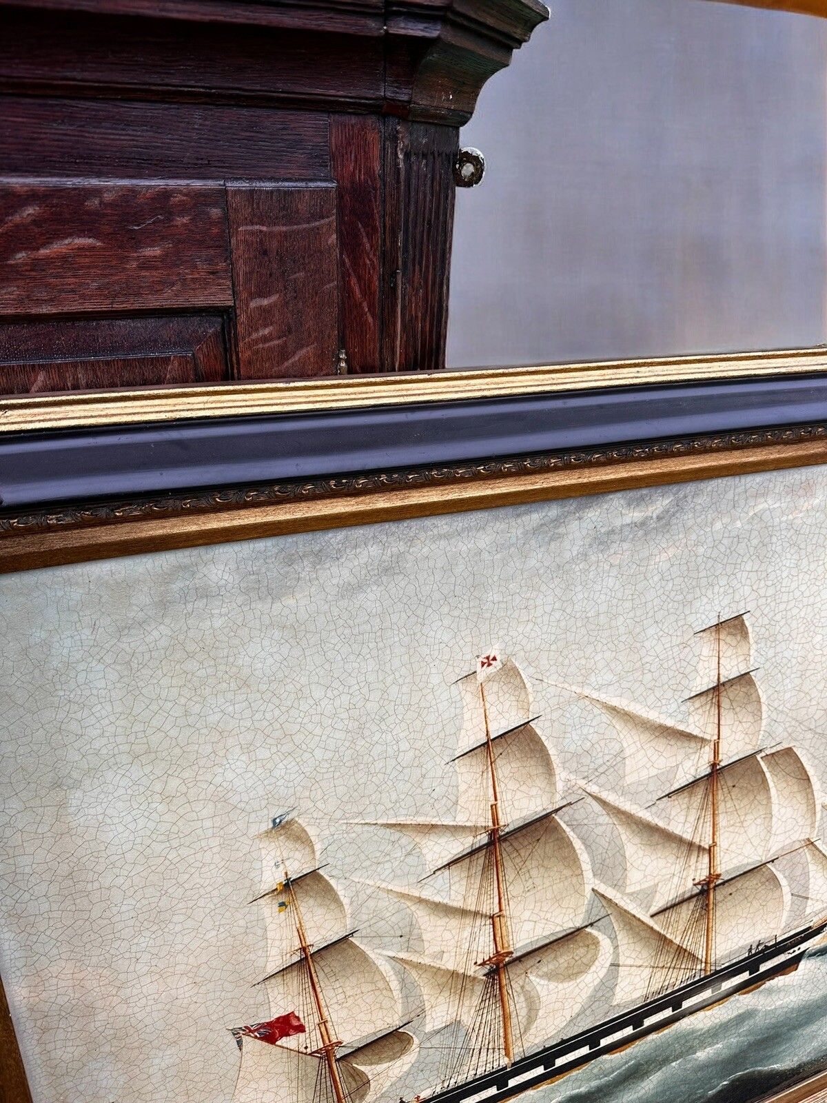 Huge Oleograph Galleon Ship Maritime Nautical Scene 120cm By 95cm photo for sale