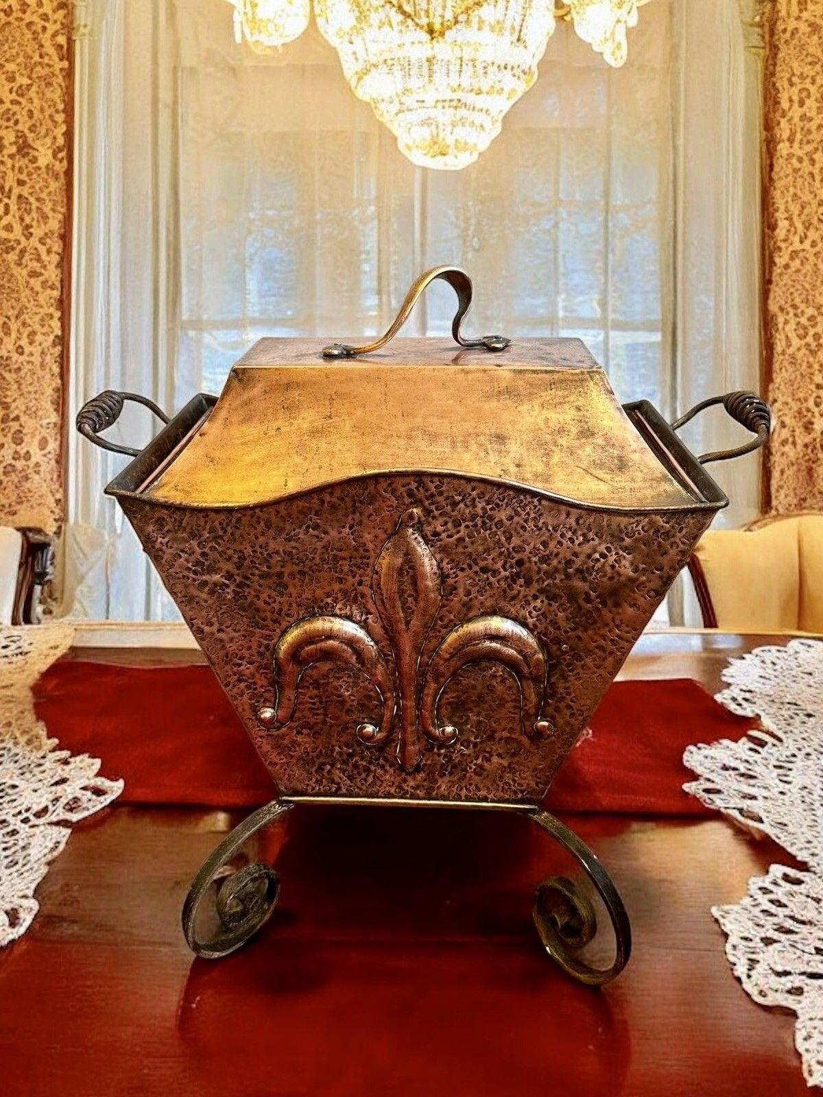 Arts And Crafts French Copper Fleur De Lis  Coal Bucket Period Property photo for sale