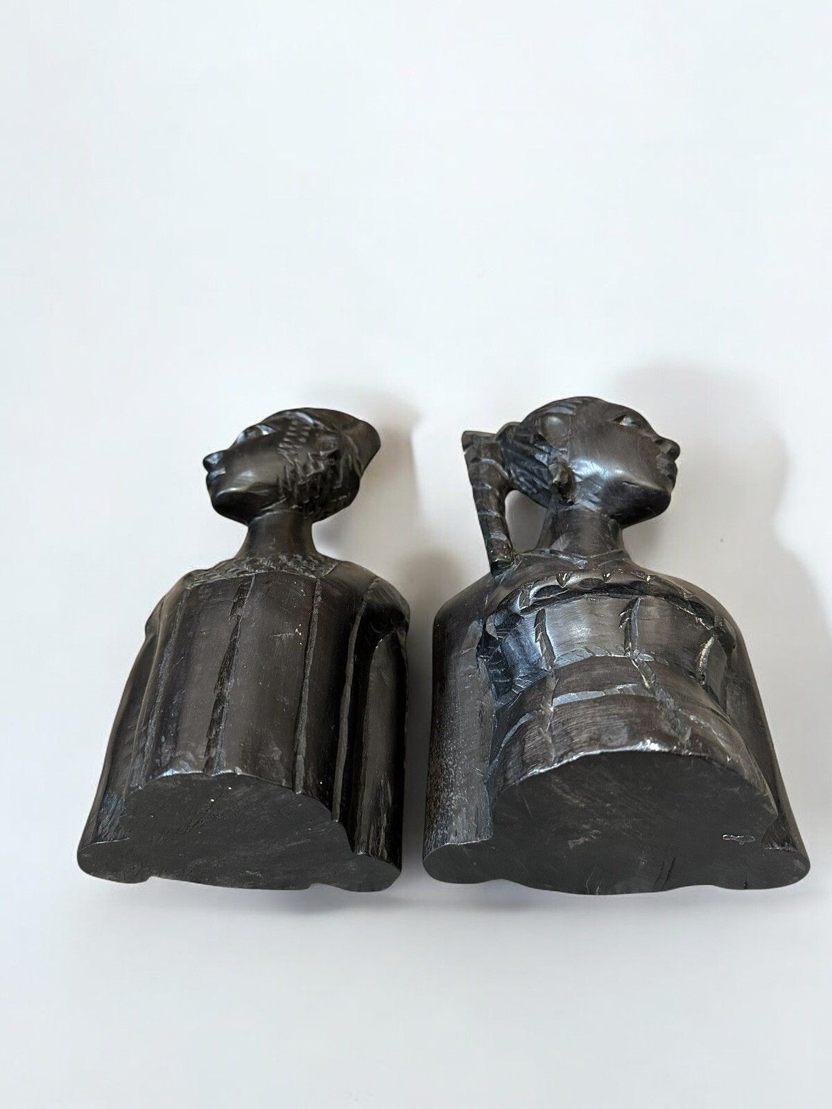 Antique Pair Of African Hand Carved Busts Bookends Fantastic Carving photo 65.0
