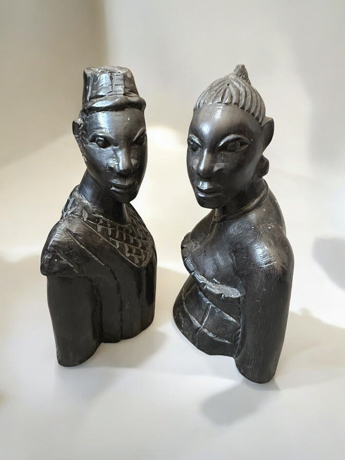 Antique Pair Of African Hand Carved Busts Bookends Fantastic Carving photo vinterior