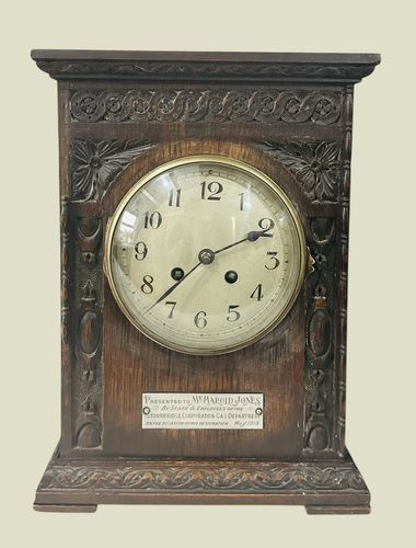 A Fine French Marti Early 20th Century Carved Oak  Bracket Clock Dated 1919