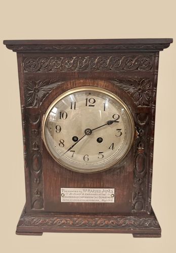 A Fine French Marti Early 20th Century Carved Oak  Bracket Clock Dated 1919 photo furniture