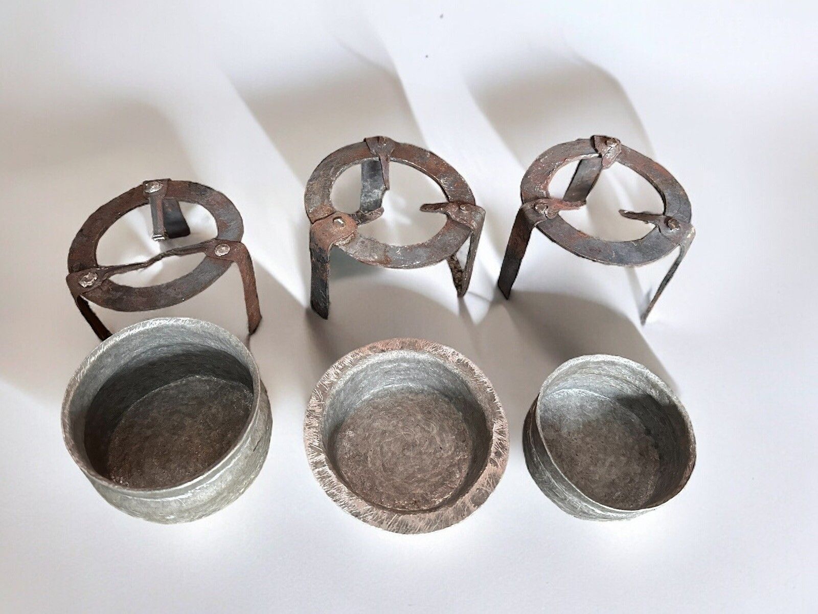 Antique Hand Made Set Of Three Anglo Indian Cooking Vessels Small photo for sale