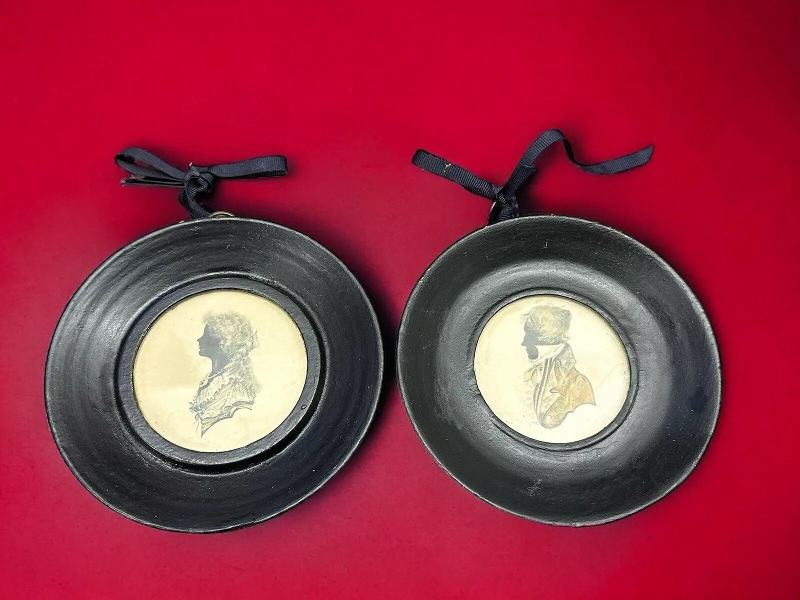 Pair Of Regency Cut Paper Silhouettes Of A Lady & Gentleman
