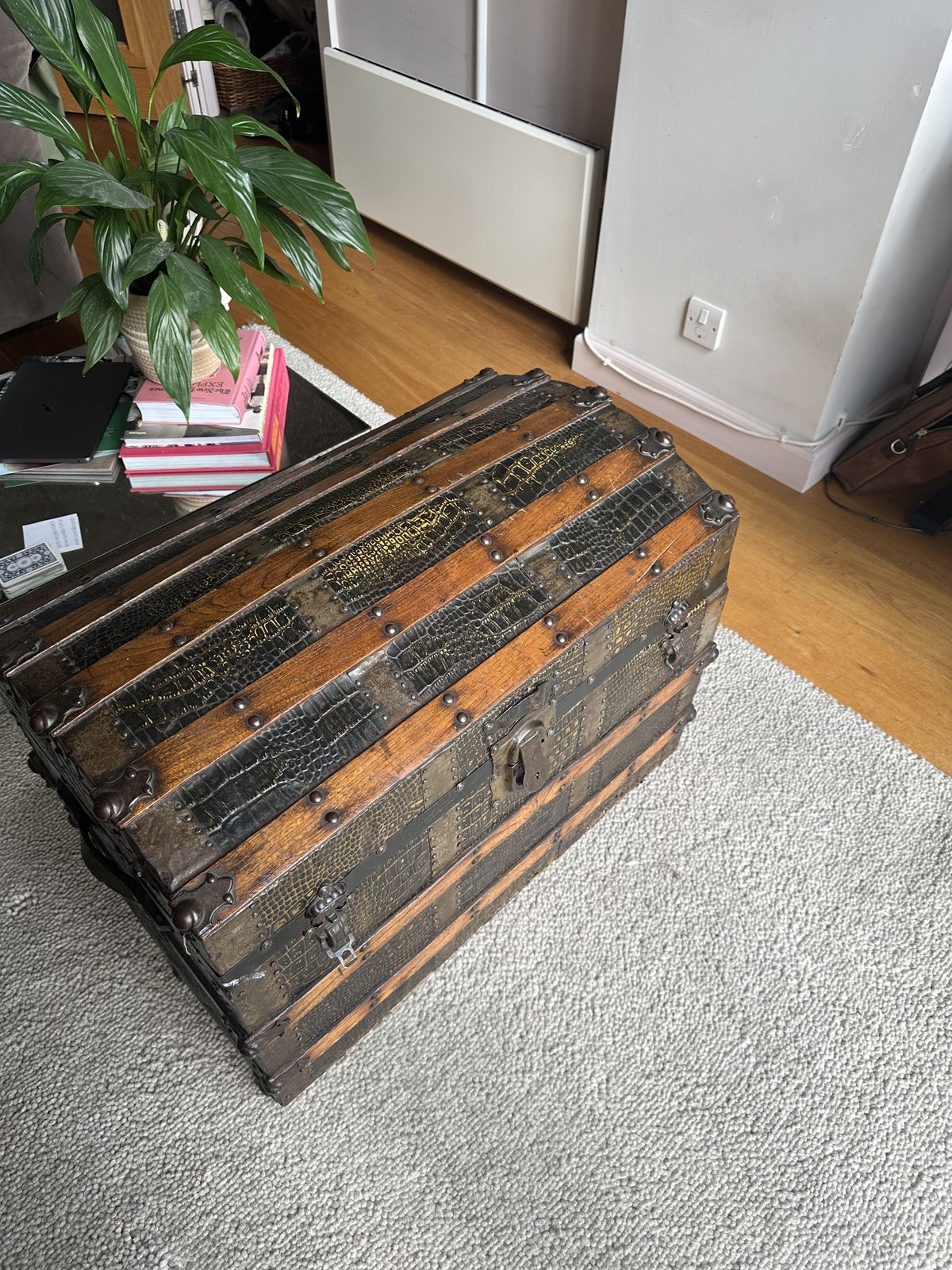 Victorian Steamer Trunk – Dome Top, Faux Crocodile Skin photo 250.0