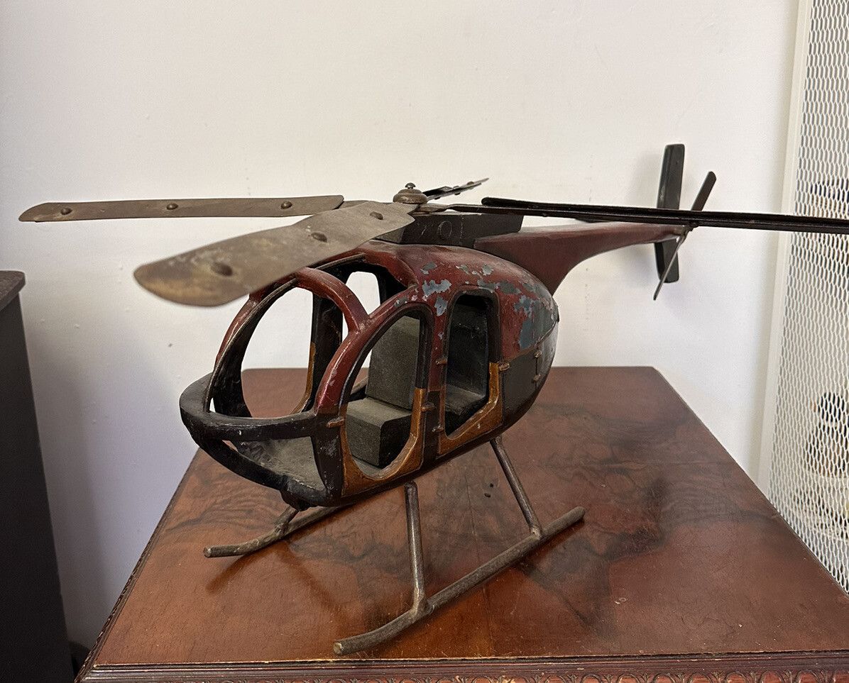 Antique Large Vintage C 1950’s 60’s Wooden Large Helicopter Model 2ft