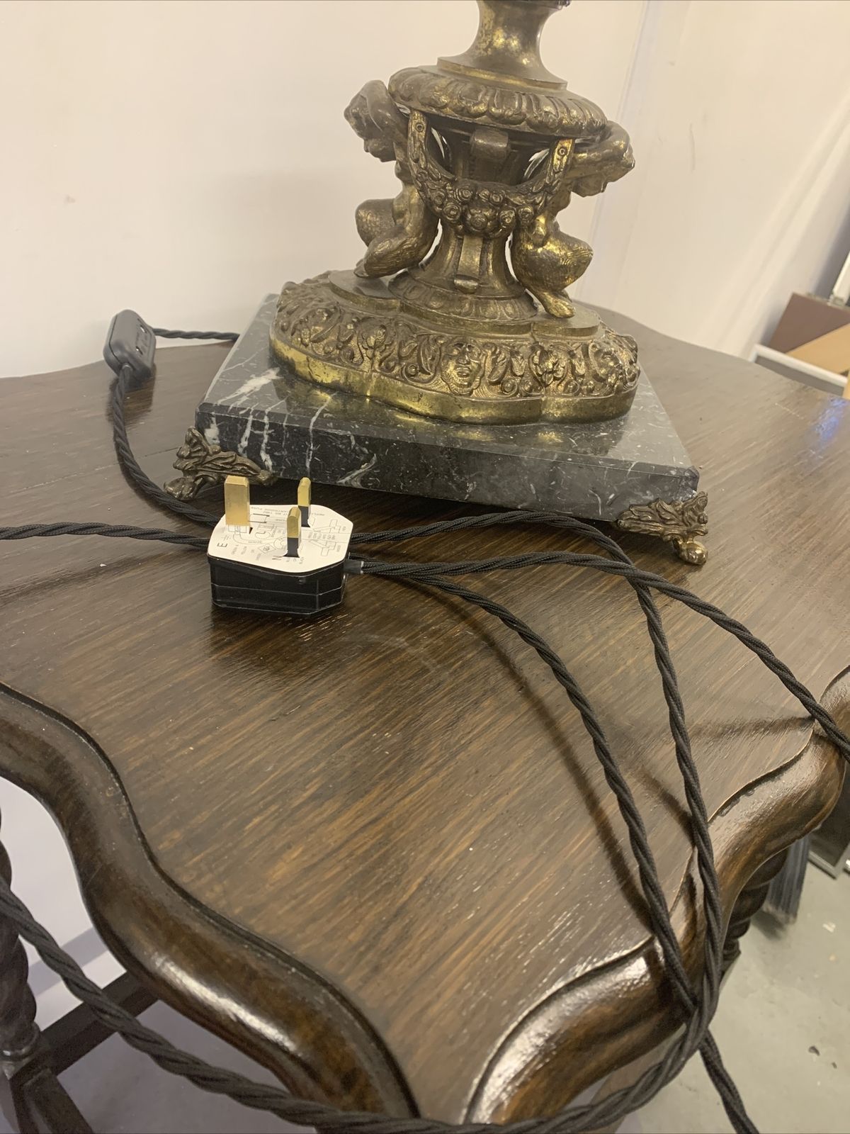 Antique Exquisite French Huge Bronze And Marble Cherub Table Lamp photo vintage