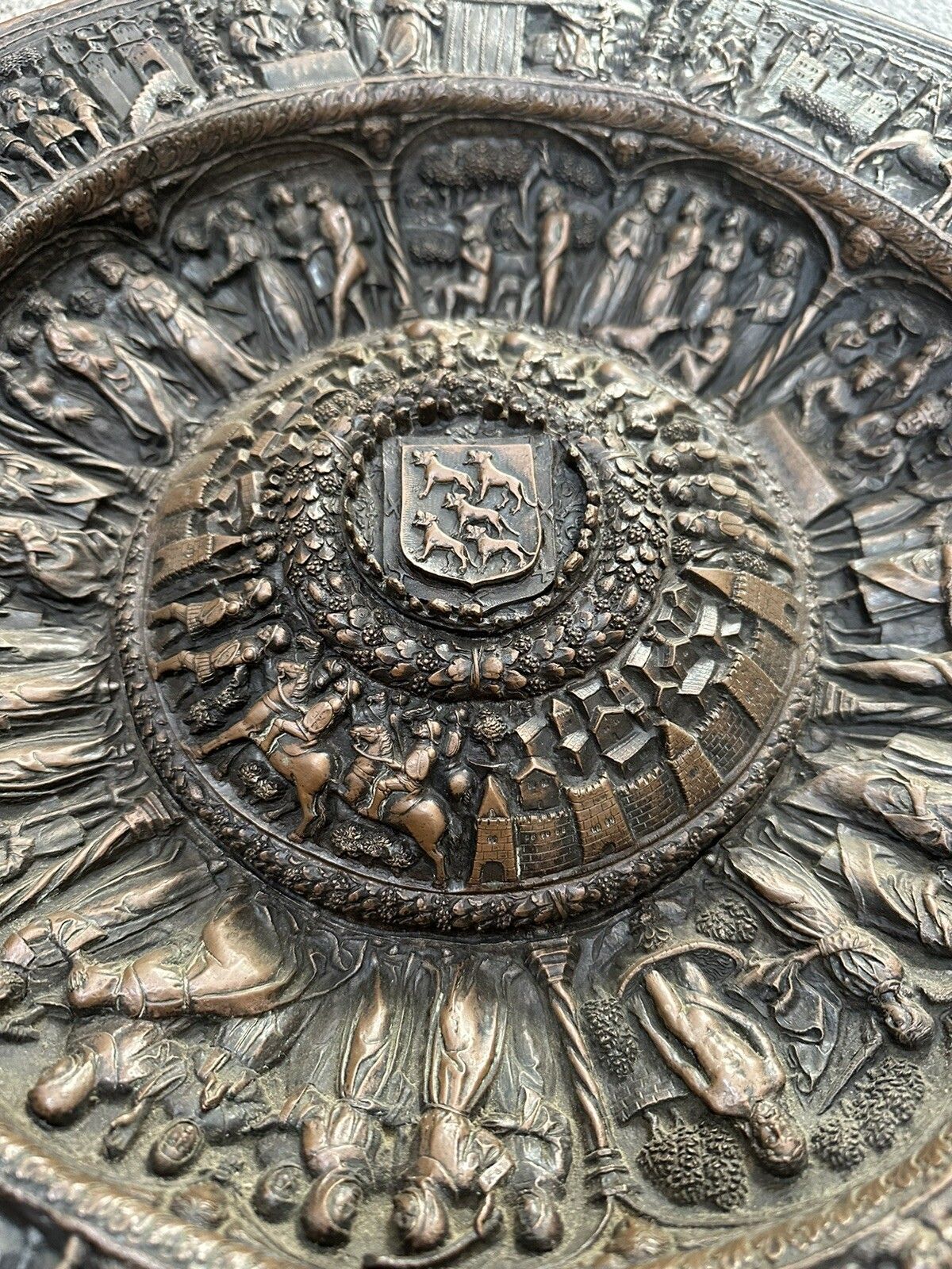 Large Bronzed 19th Century Decorative Religious Wall Hanging Charger photo vinterior