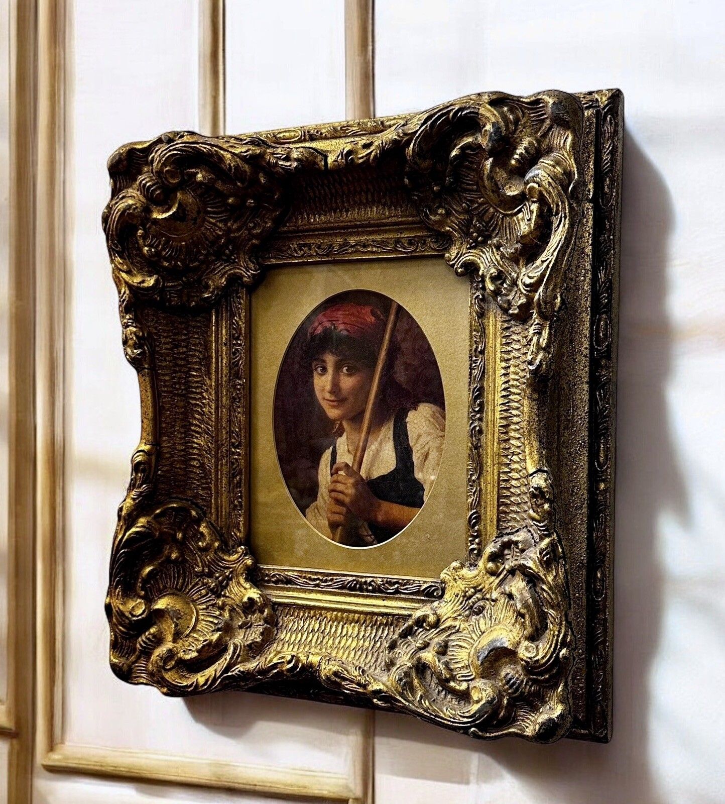 Gorgeous Vintage Lithograph Print In Chunky Gilt Rococo Frame 45cm By 39cm photo for sale