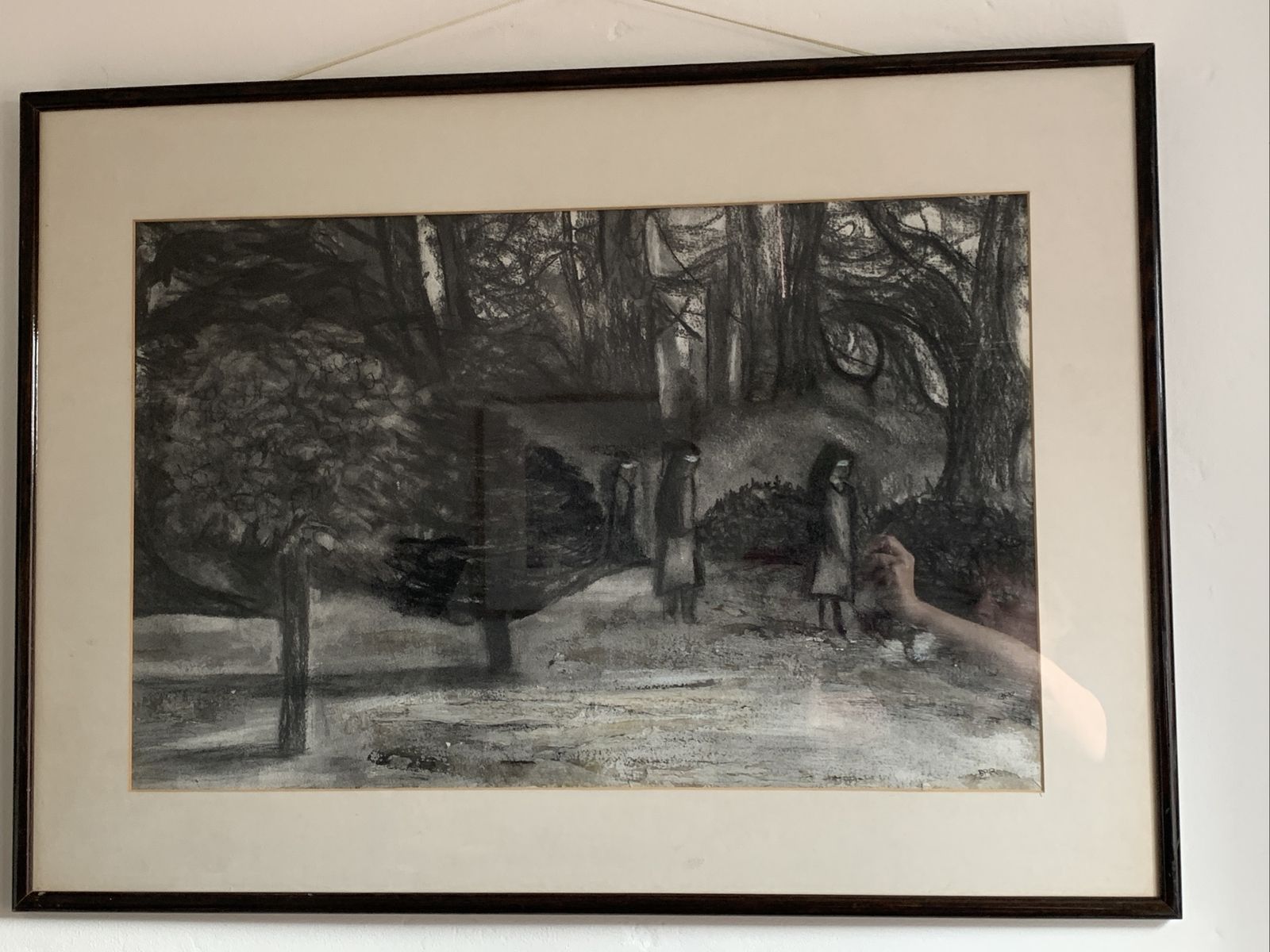 Superb Vintage Mid Century Large Signed Charcoal Picture Nuns photo buy