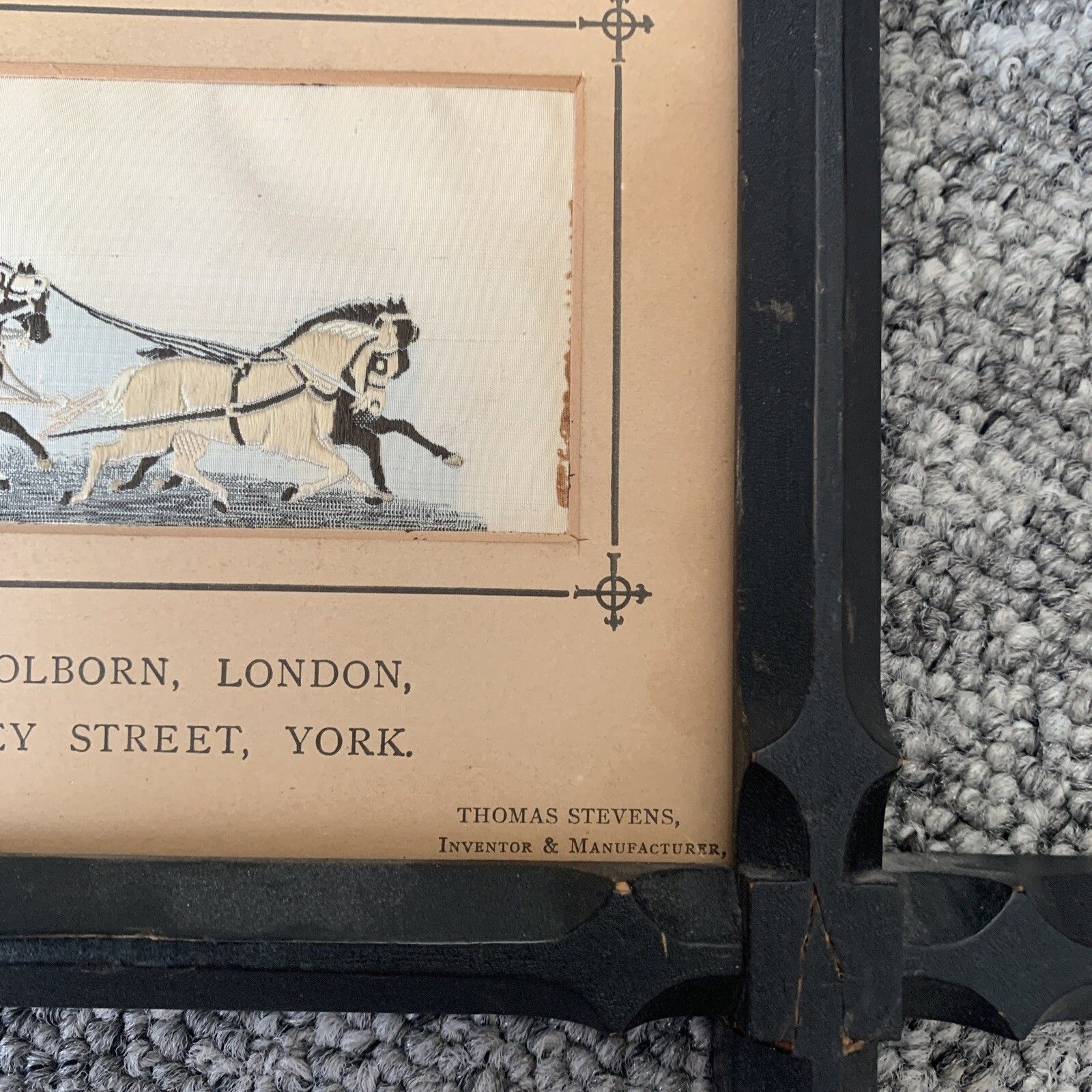 Antique Stevengraph Woven Silk Picture Stevens Royal Mail Coach York Exhibition photo 54.0