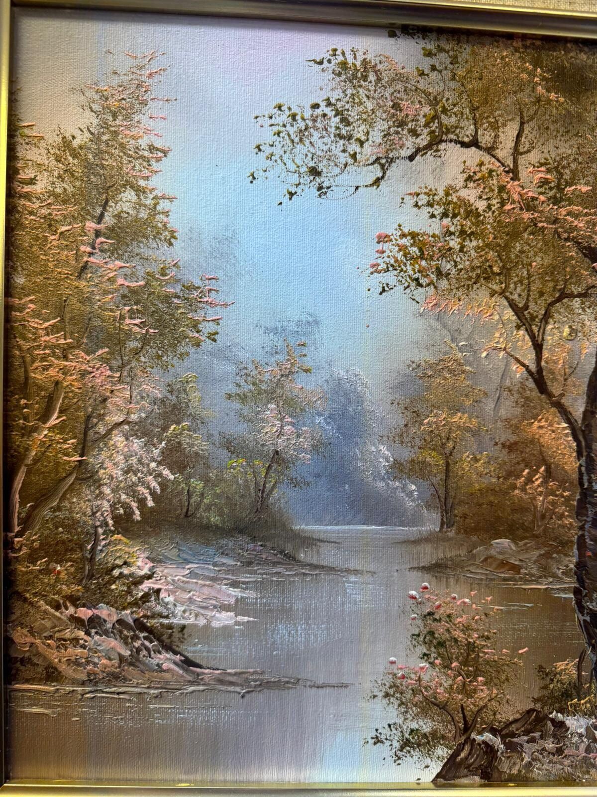 Irene Cafieri Original Large Oil Painting House In Woods, Signed By Artist photo vinterior