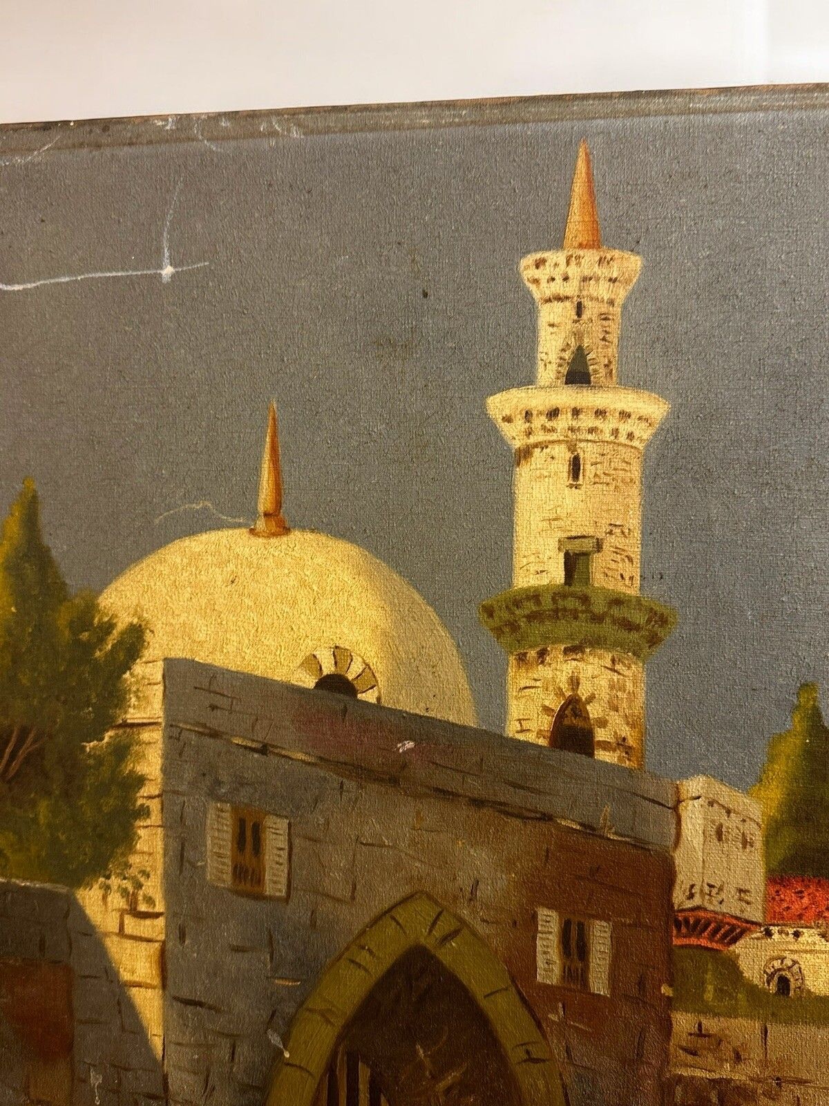 Large Antique 1920’s Oil On Canvas Islamic Mosque Interest H Neville / 77x64cm photo Art