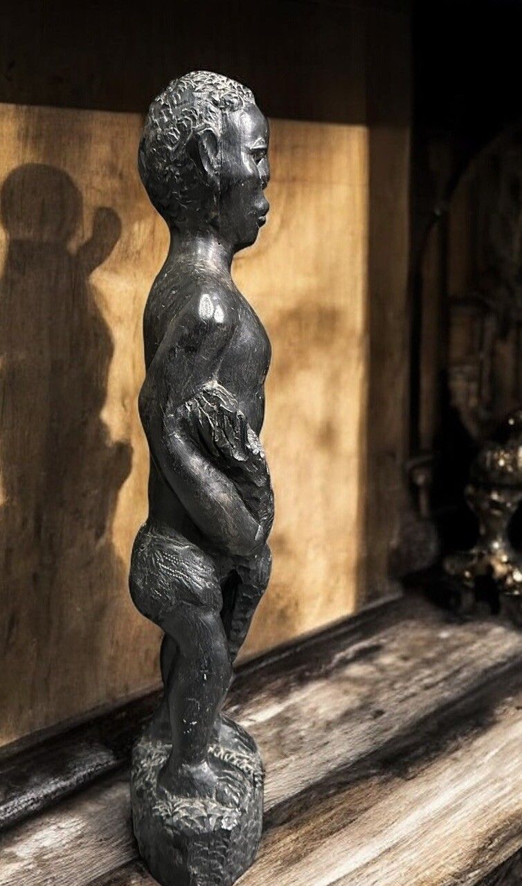 Antique Old Wooden Hand Carved Black African Tribal Man Figure Sculpture photo 60.0