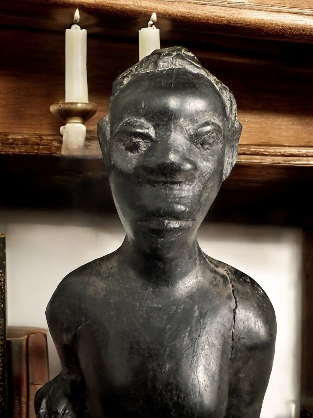Antique Old Wooden Hand Carved Black African Tribal Man Figure Sculpture photo vinterior