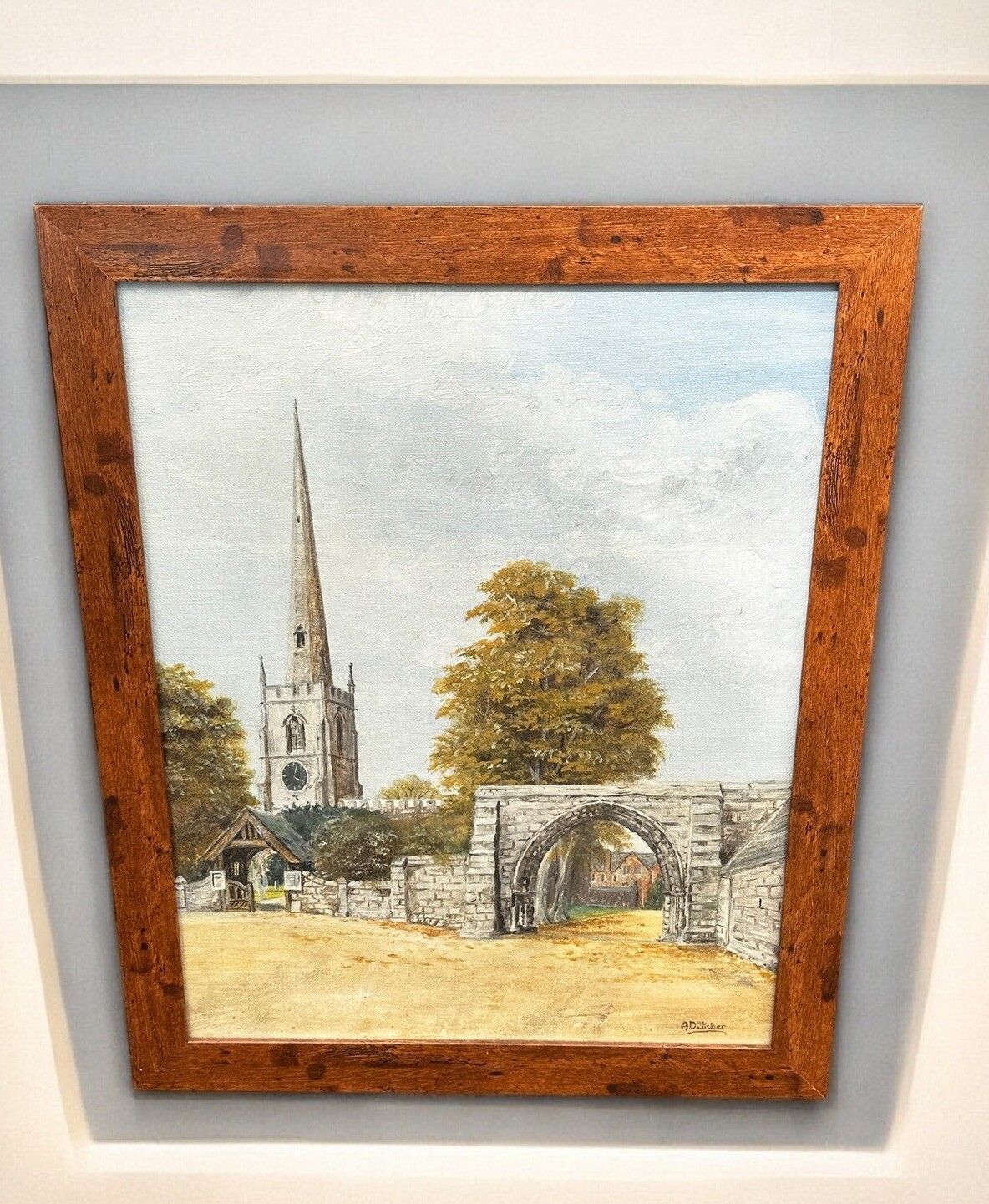 Original Signed Painting  Church Of St Mary De Castro, Leicester 58cm By 48cm