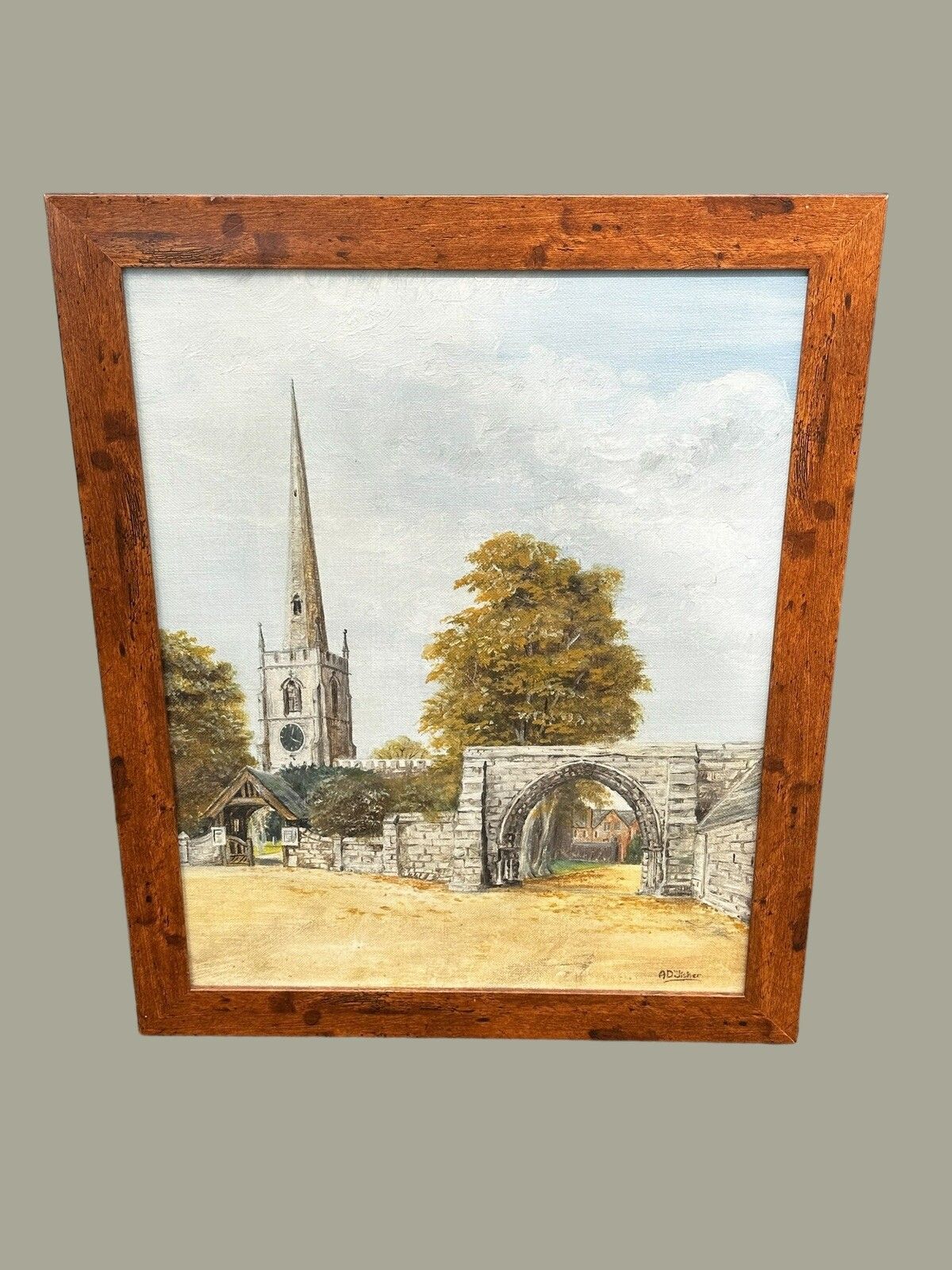 Original Signed Painting  Church Of St Mary De Castro, Leicester 58cm By 48cm photo for sale