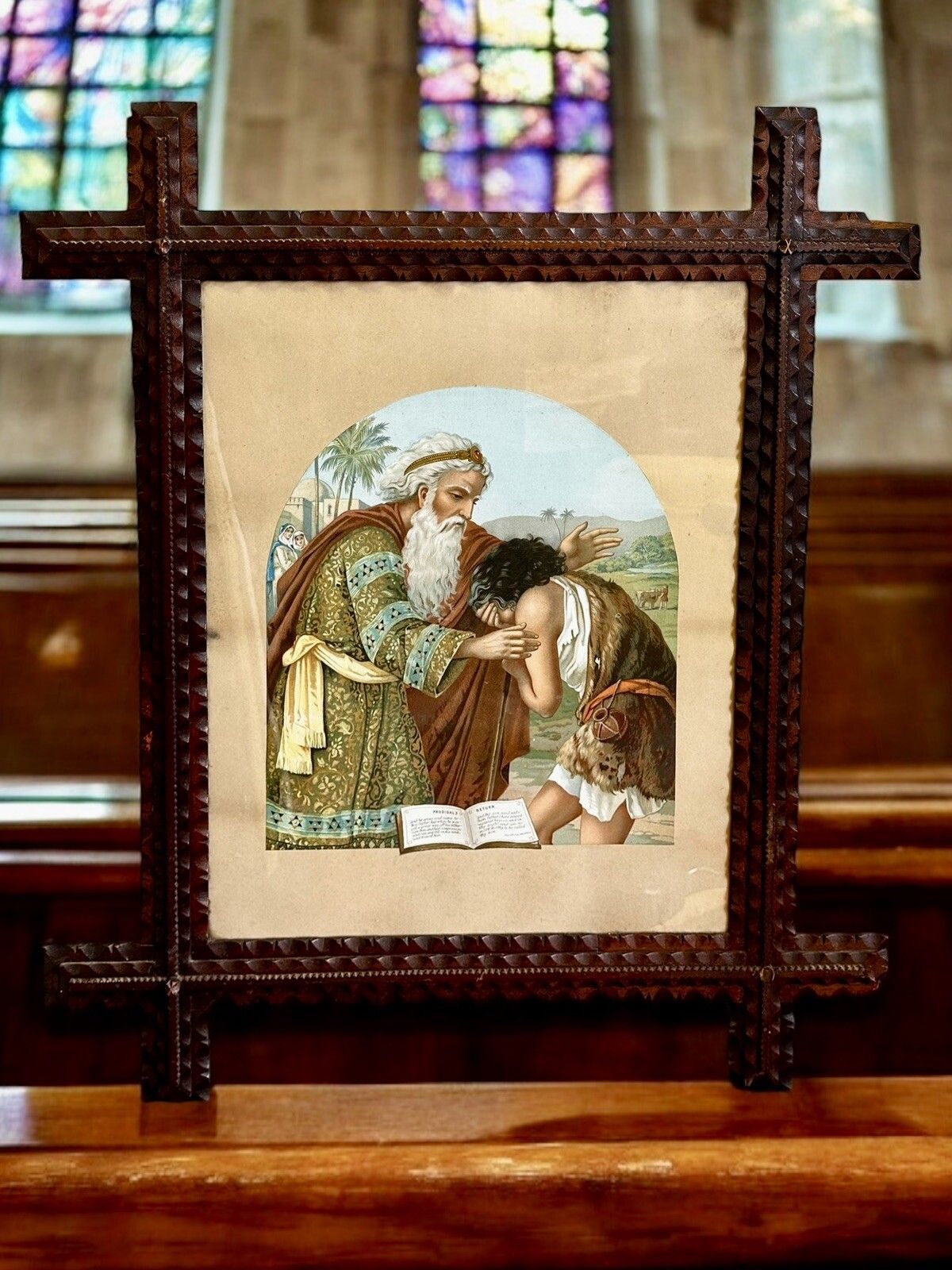 Antique Religious Printing Original Frame 77cm By 66cm