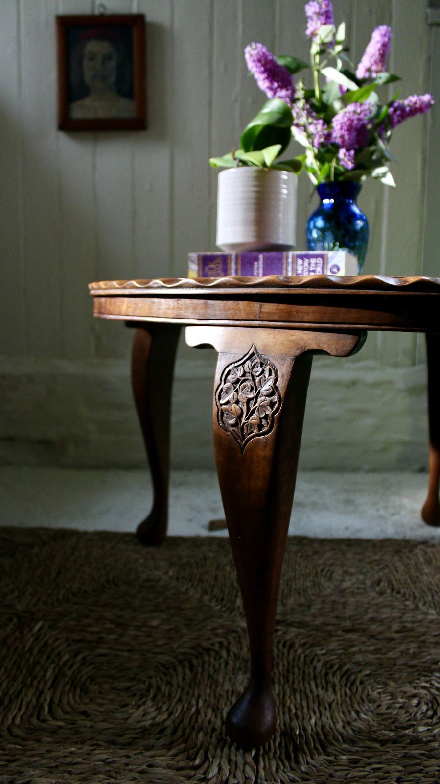 A 1930's Anglo Indian Circular Teak Carved Coffee Table With A Nest Of 4 Smaller Side Tables photo Furniture