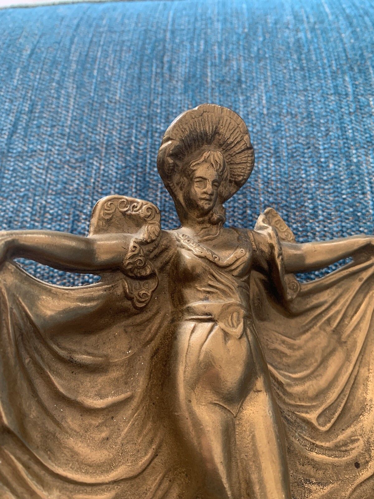 Art Nouveau Brass Bronze Tray Maiden Figure photo for sale