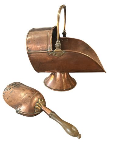 Quality Antique Victorian Copper Coal Scuttle And Shovel  Country House Interior photo vinterior