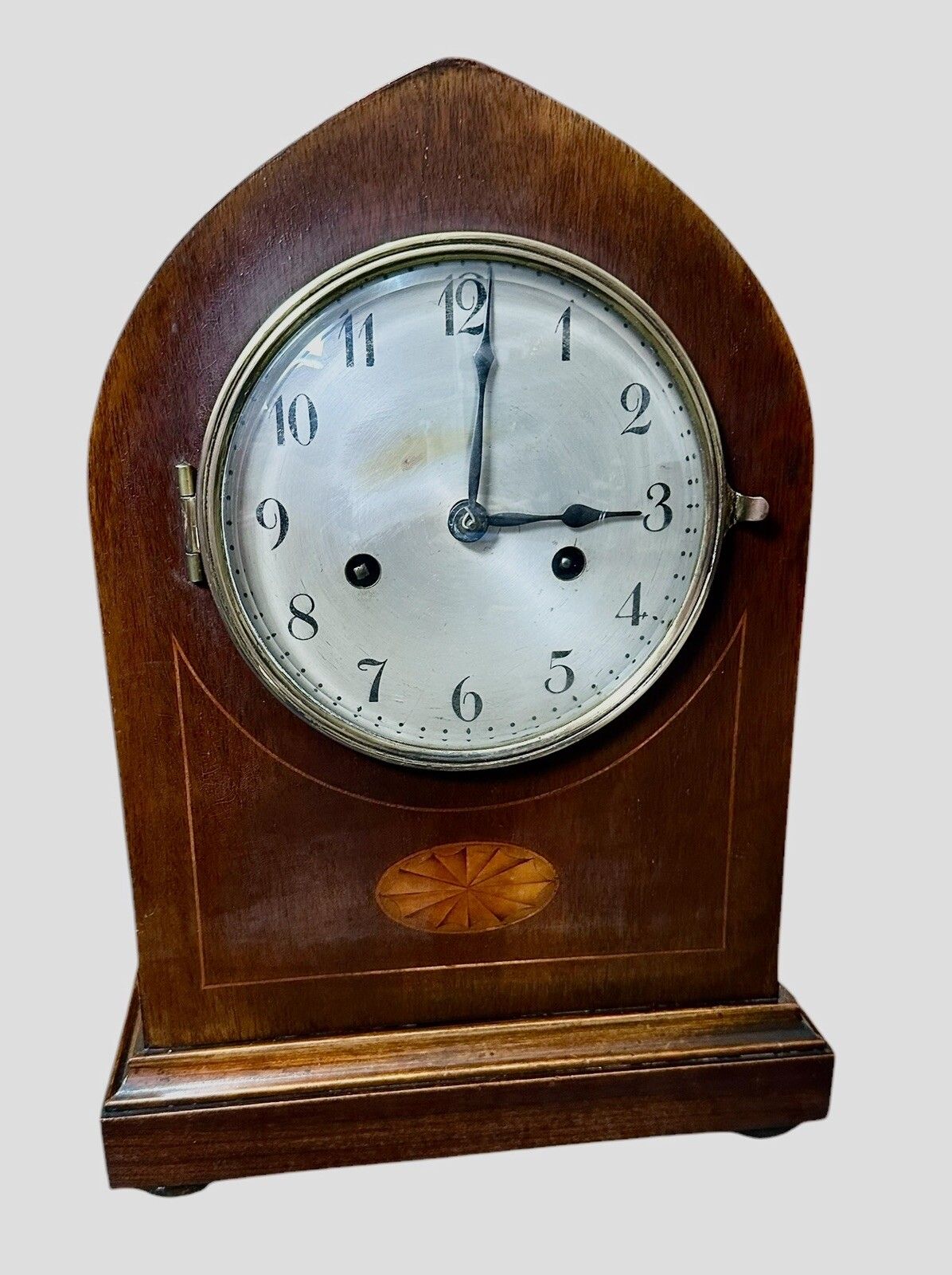 Edwardian Inlaid Mahogany Lancet Top Mantel Clock photo furniture