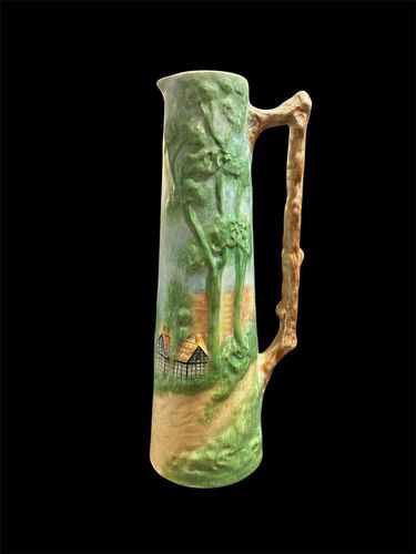 Radford England Art Deco Hand Painted Countryside Relief Tall Jug 11.25” Tall photo vinterior