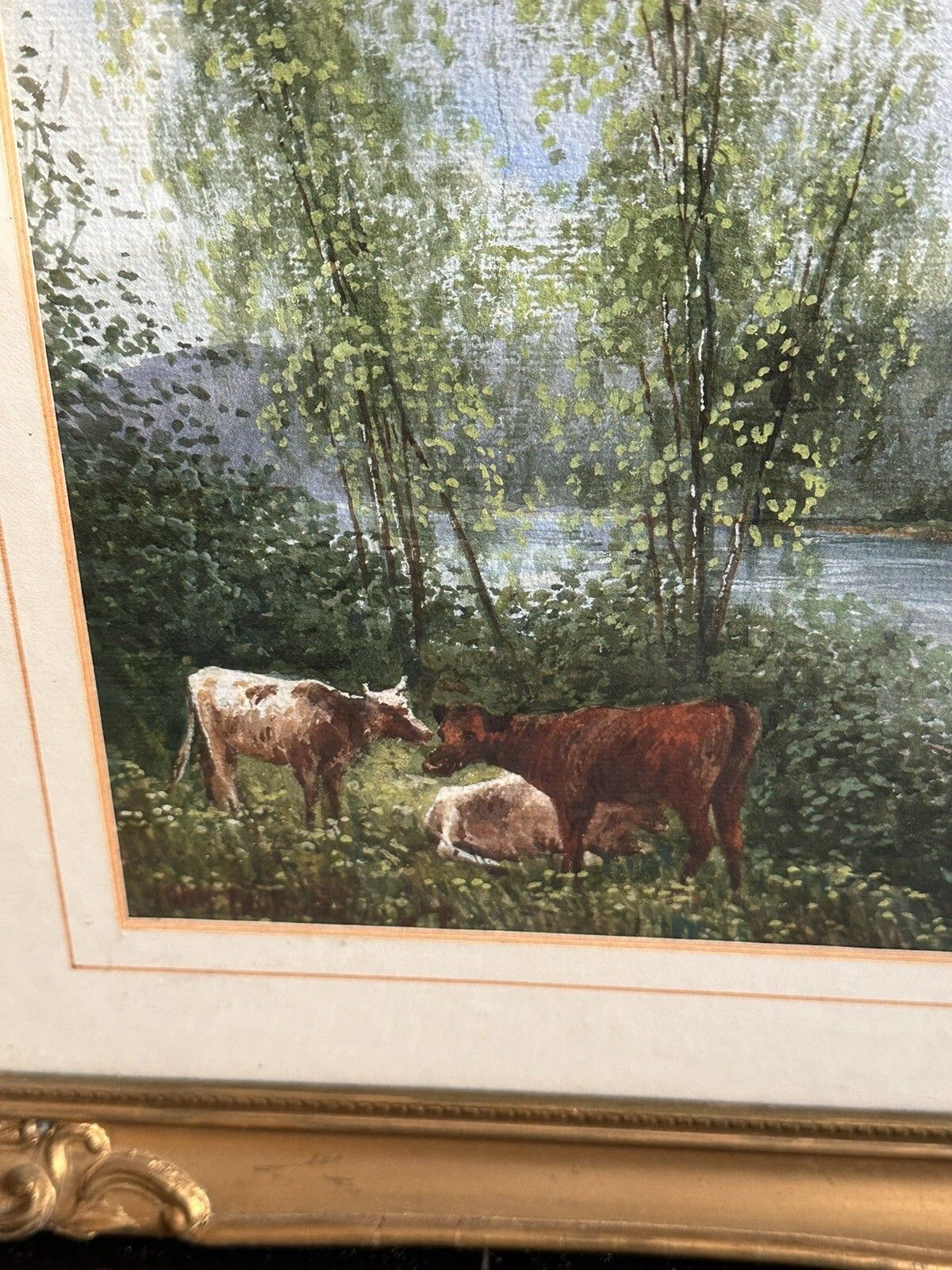 Antique Framed, Painting, Seascape Landscape, Cattle Scene photo for sale