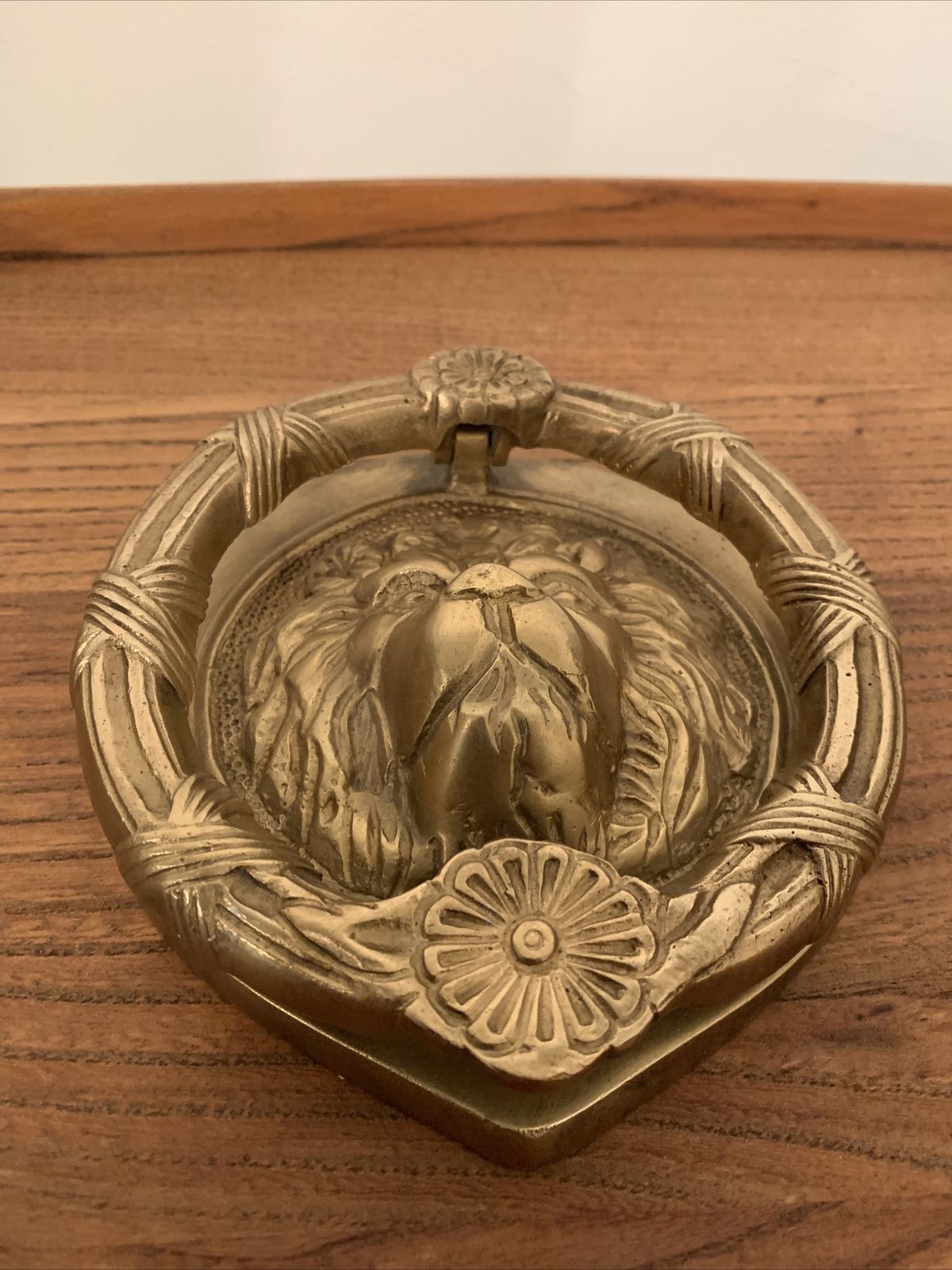 Antique Lion Head Large Beautiful Edwardian Solid Heavy Brass Front Door Knocker photo for sale