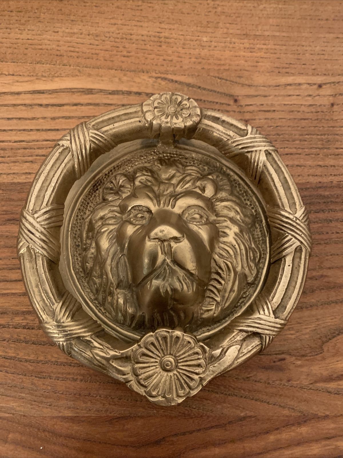 Antique Lion Head Large Beautiful Edwardian Solid Heavy Brass Front Door Knocker photo 125.0
