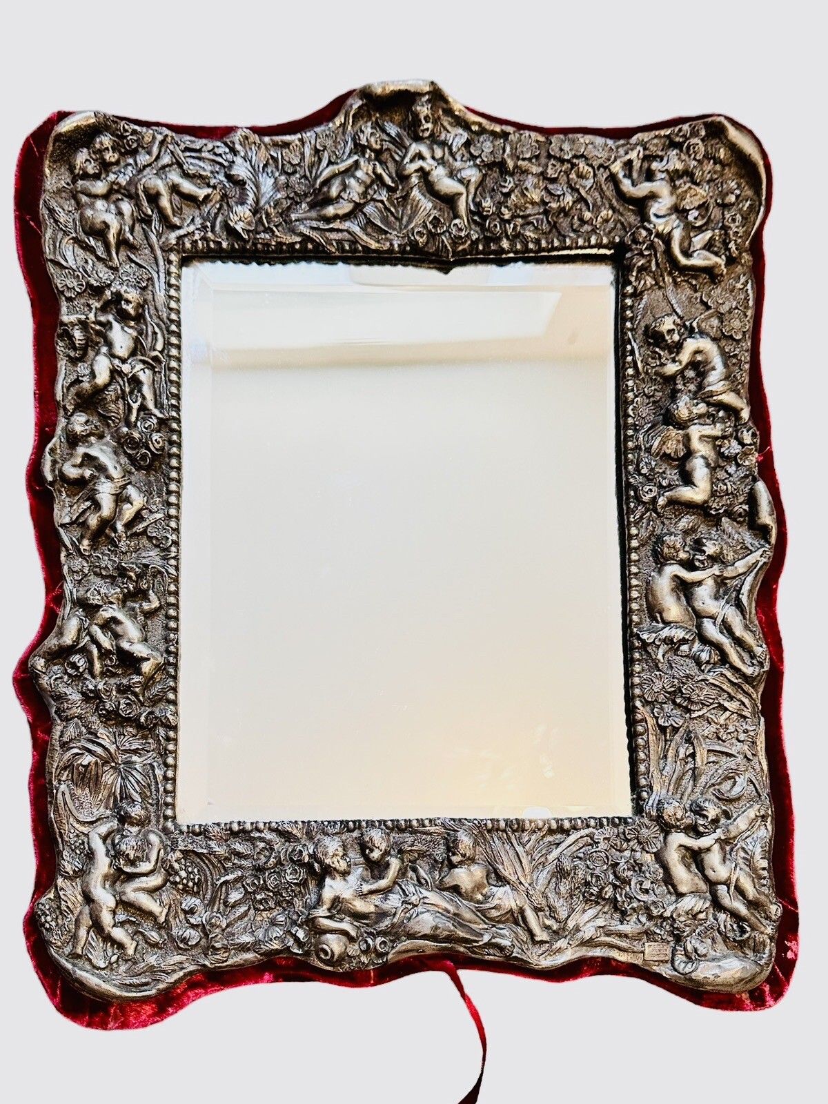 Cherub Mirror, English, Sterling Silver Coated 20th Century, Circa 1950 40x32cm