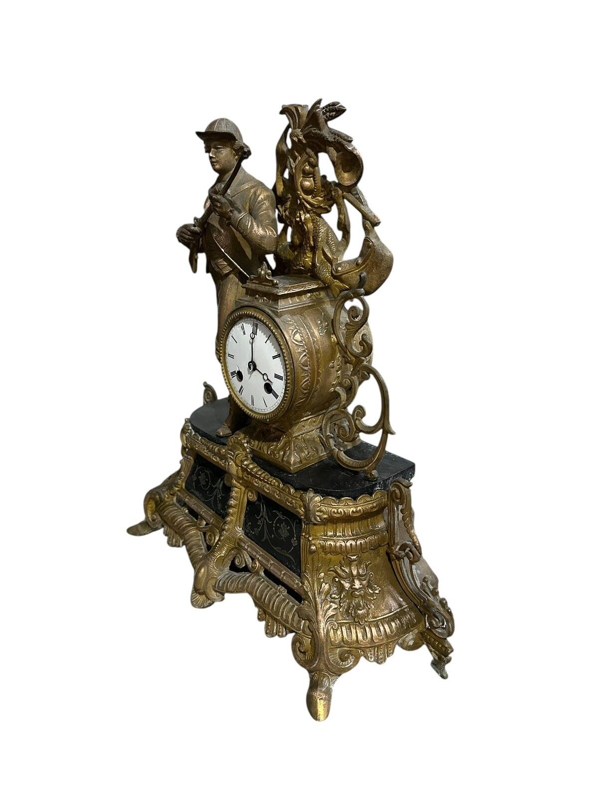 F Marti French Figural Bell Chime Mantle Clock Country House photo for sale