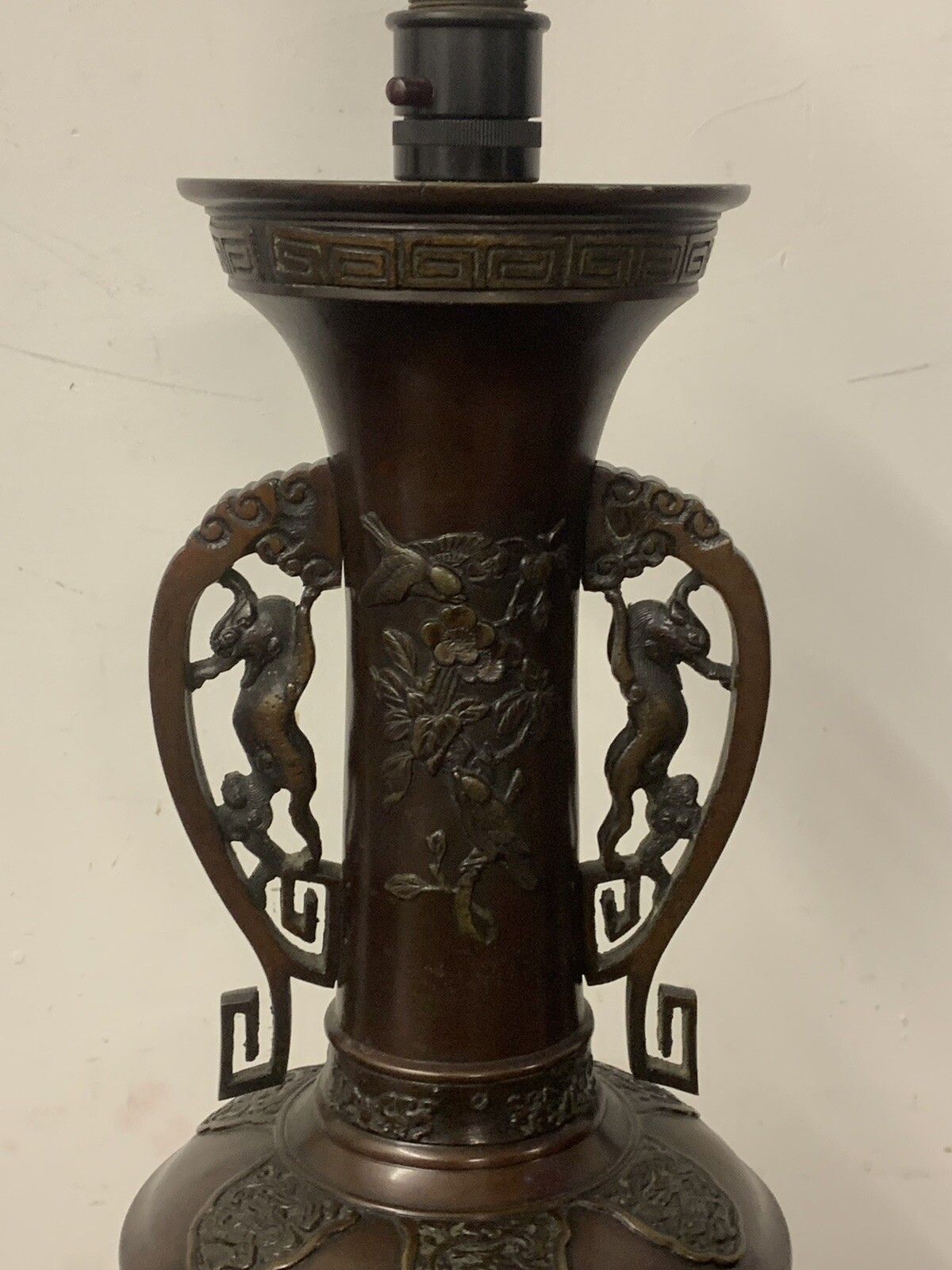 Antique Large Oriental Bronze Urn Shape Vase Table Lamp And 53cm High photo 195.0