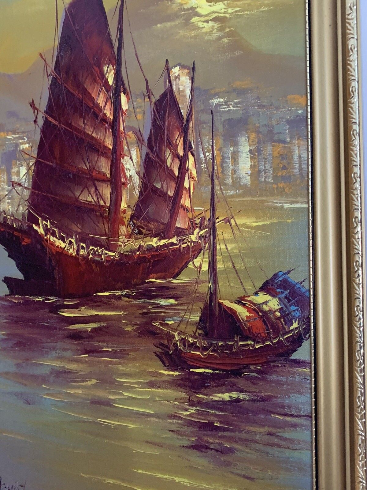 Fabulous Mid Century Framed Oil On Canvas Signed By Artist Nautical Maritime photo 95.0