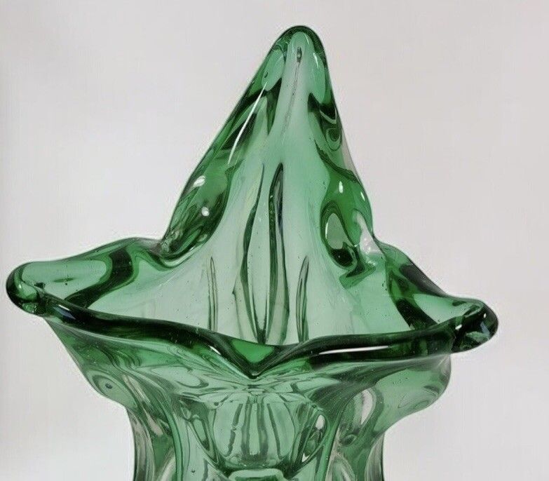 Czech Green Glass Vase Attributed To Jan Beranek 30cm High photo vinterior