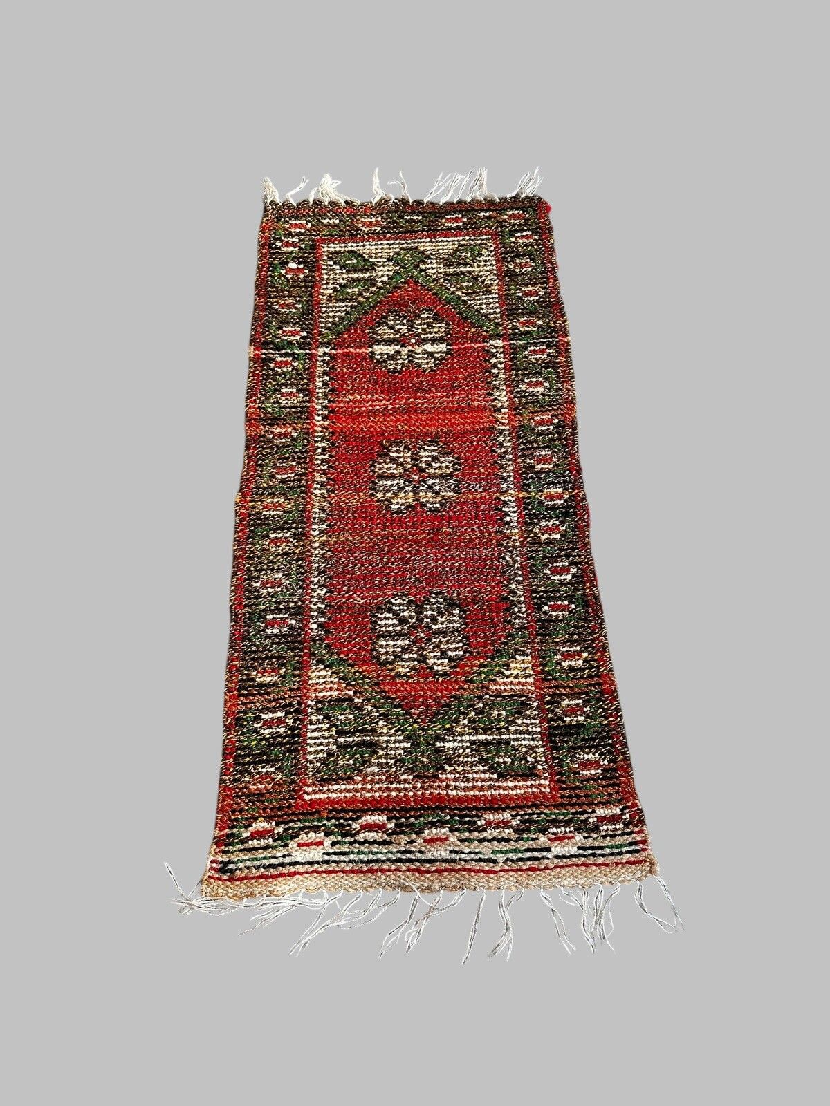 Vintage Eastern Kilim Wool Tassel Rug  110cm By 45cm photo Textiles