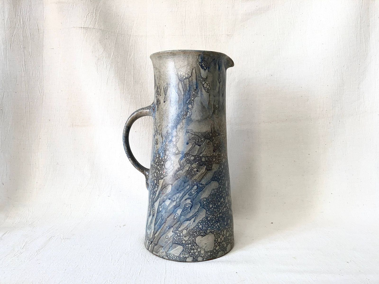 Large Ceramic Decorative Pitcher. Blue Stoneware Flower Vase. Garden Decoration Jar. Countryside Farmhouse Style Pottery Jug. photo 78.0