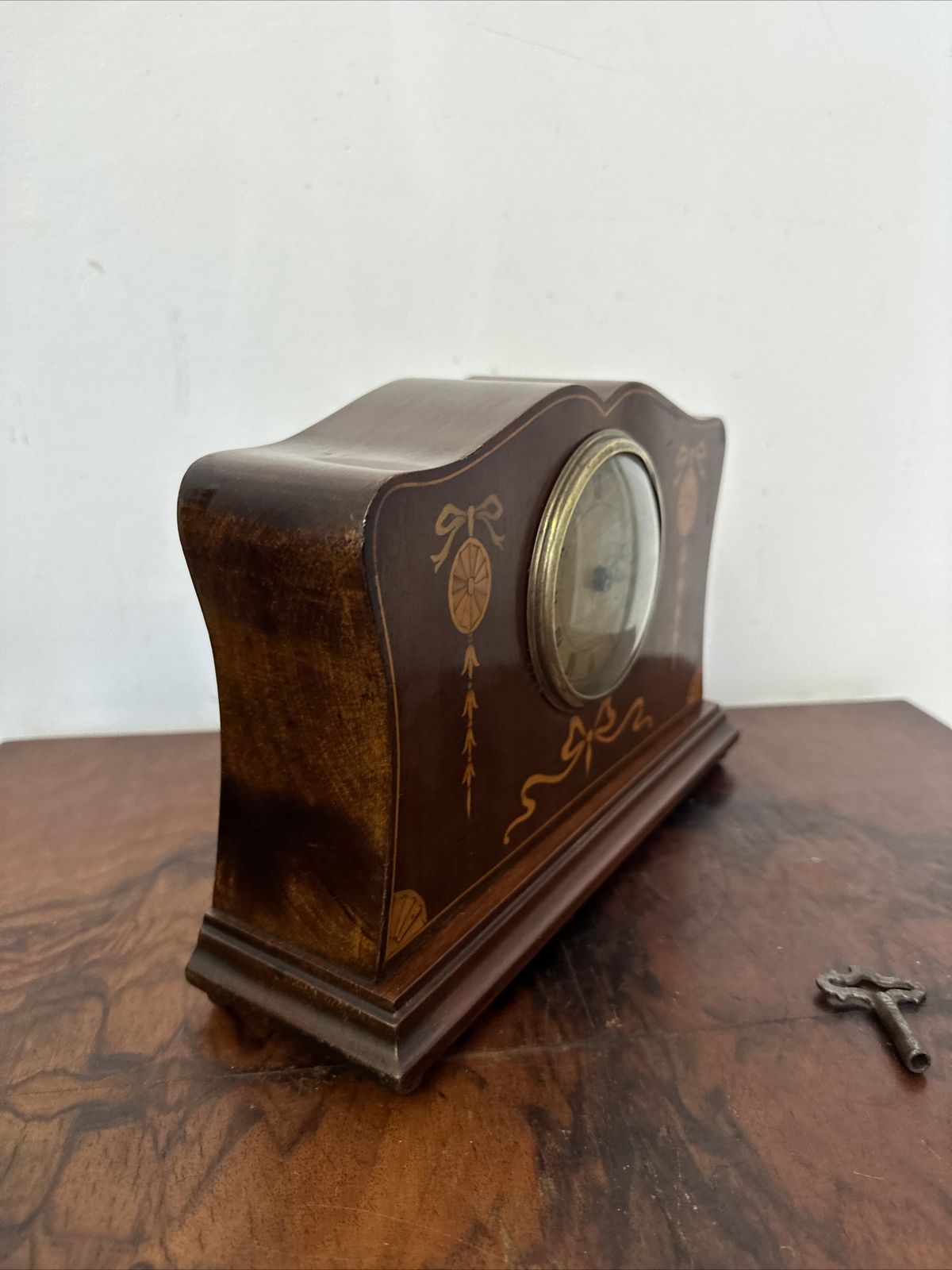 Quality Edwardian Antique Inlaid Mahogany Eight Day Desktop Mantle Clock photo 125.0