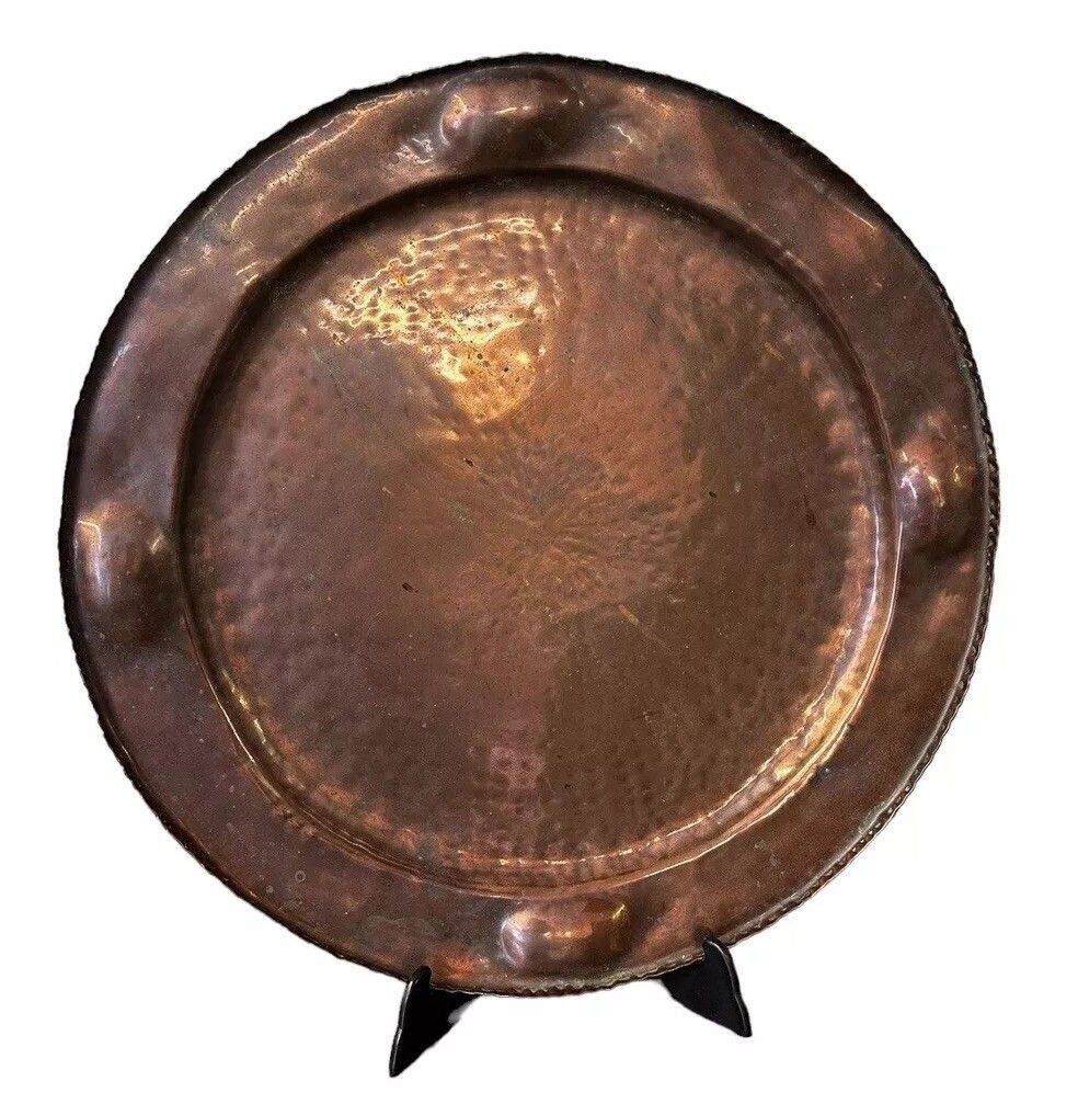 Antique Folk Art Copper Charger Plate Early 19th Century 14.5” Diameter