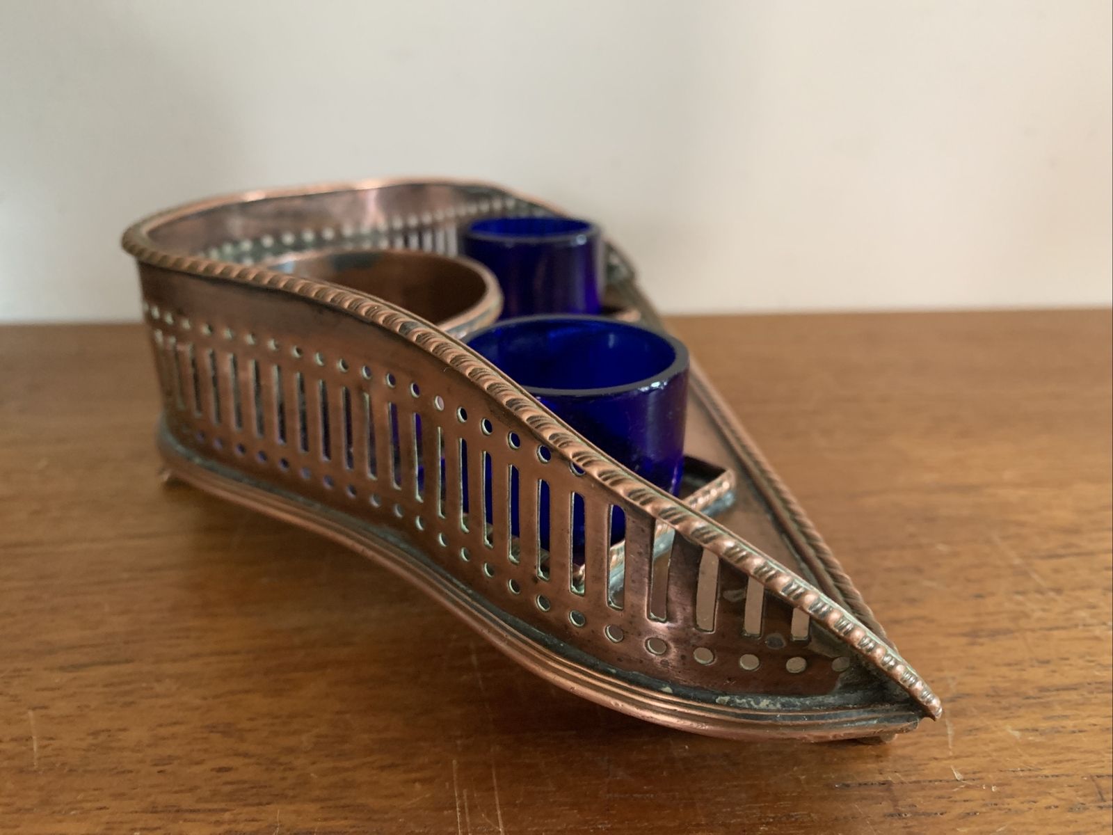 Stunning Copper Art Nouveau Inkwell Desk Stand Footed photo furniture