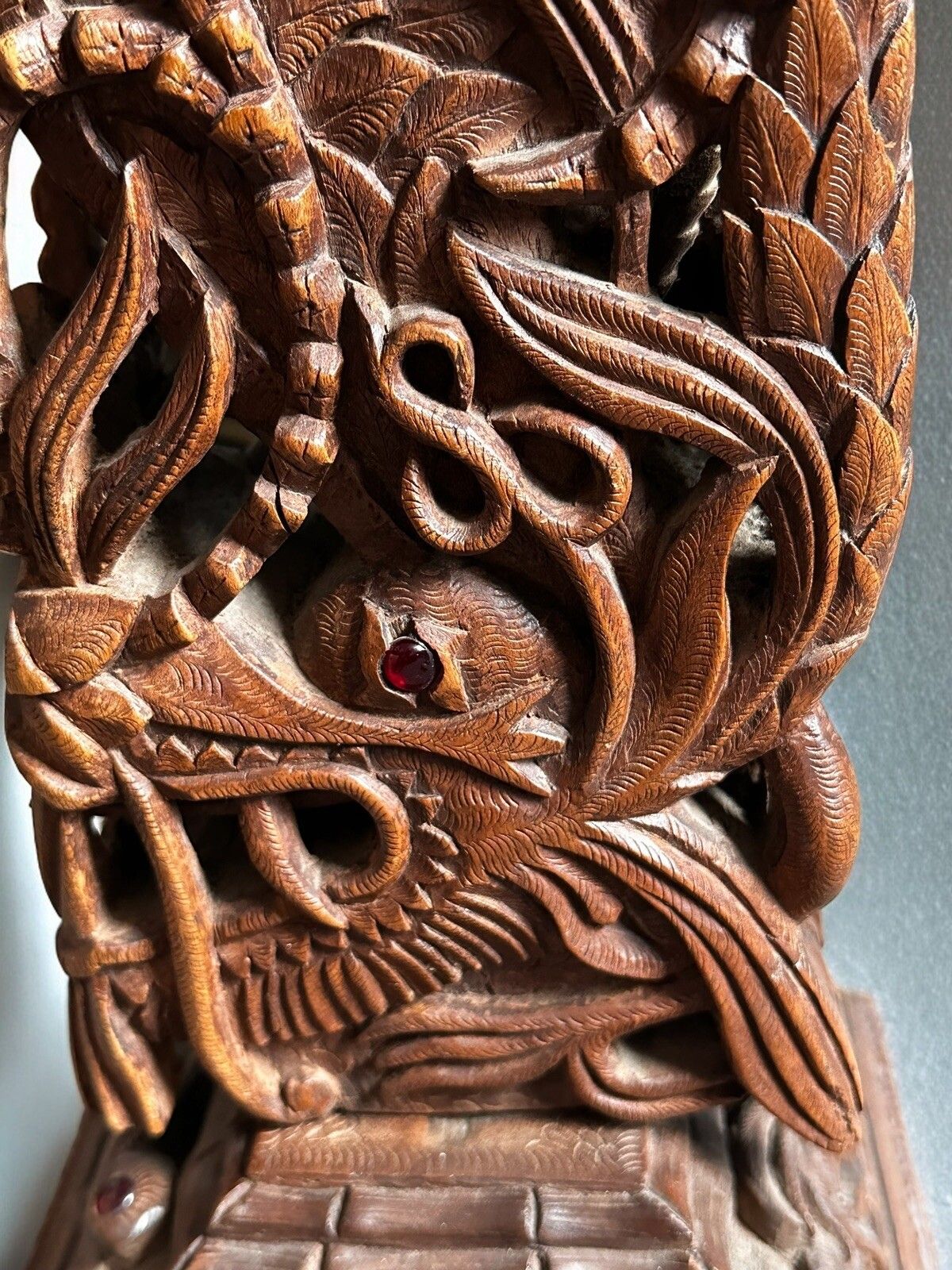 Superb Vintage Intricately Carved Oriental Dragon Lamp Folk Art 50cm High photo for sale
