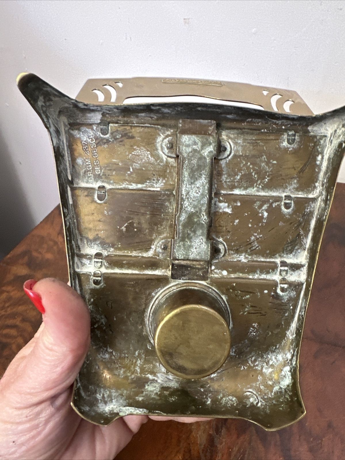 Art Deco Brass Desk Letter Rack Ink Well Desk Prop photo 55.0